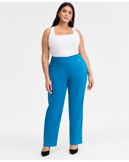 INC International Concepts Blue Plus Size Mid-rise Pull-on Straight-leg Pants