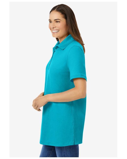 Woman Within Blue Plus Size Within Perfect Short-sleeve Polo Shirt