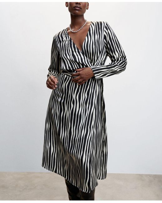 Mango Striped Midi Dress in Black | Lyst