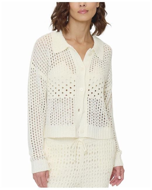 Central Park West White Evie Open Stitch Polo