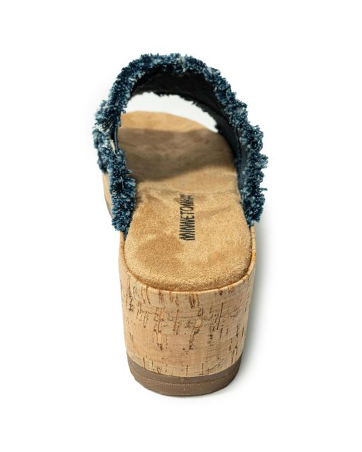 Minnetonka Blue Posey Crossband Wedge Sandal