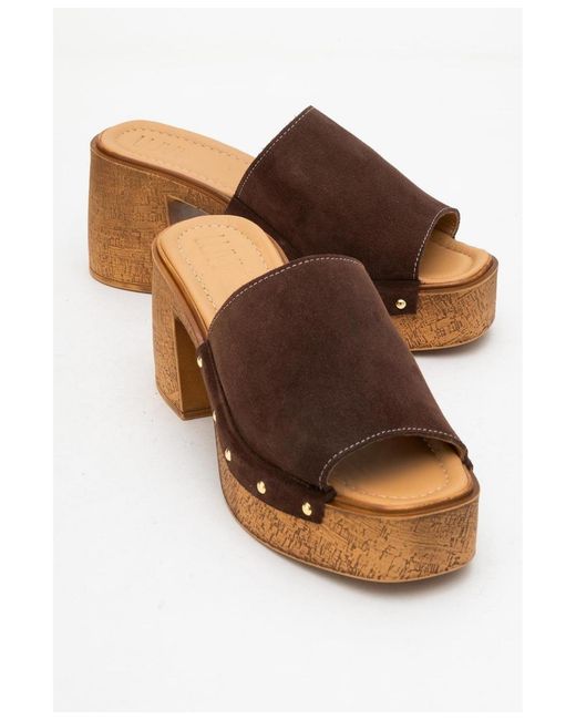 Forever & Always Shoes Brown Pull Leather Platform Mules ()