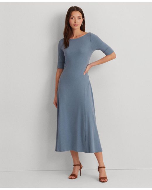 Lauren by Ralph Lauren Blue Stretch Cotton Midi Dress