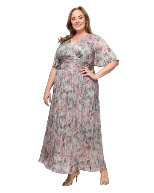 Sl Fashions Plus Size V-neck Printed A-line Dress | Lyst