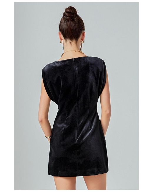 knee length dresses for ladies Velvet Power Shoulder Mini Dress – English Factory main image 1