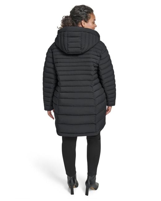 Tommy Hilfiger Black Plus Size Hooded Packable Puffer Coat