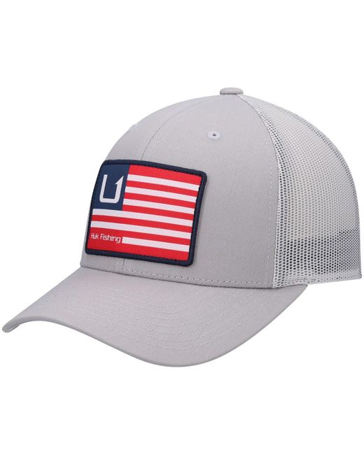 HUK Gray S And Bars American Trucker Snapback Hat for men