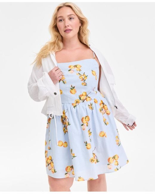 On 34th Blue Plus Size Cotton Kumquat Smocked-back Mini Dress