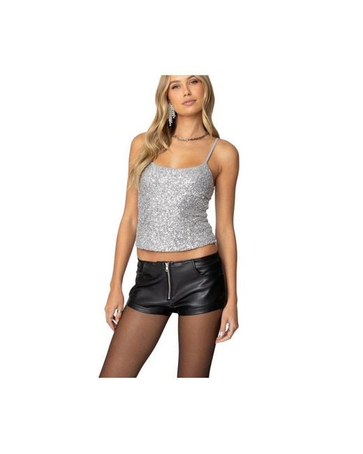 Edikted Gray Celene Sequin Tank Top
