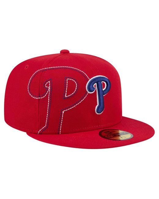 KTZ Red Philadelphia Phillies Yarn Stitch 59fifty Fitted Hat for men