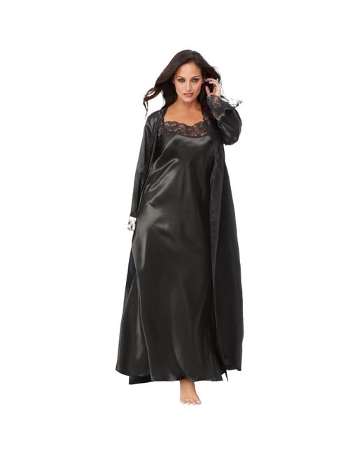 Amoureuse Black The Luxe Satin Long Peignoir Set