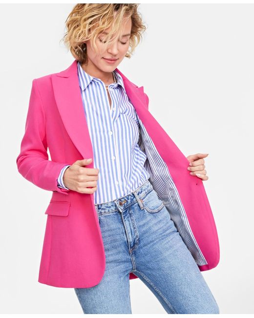 On 34th Pink Solid One-button Boyfriend Blazer