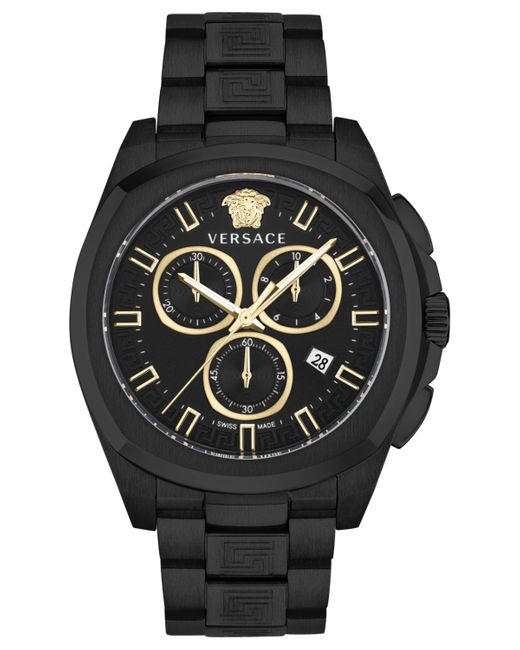 Versace Swiss Chronograph Geo Black Ion-plated Stainless Steel Bracelet Watch 43mm for men