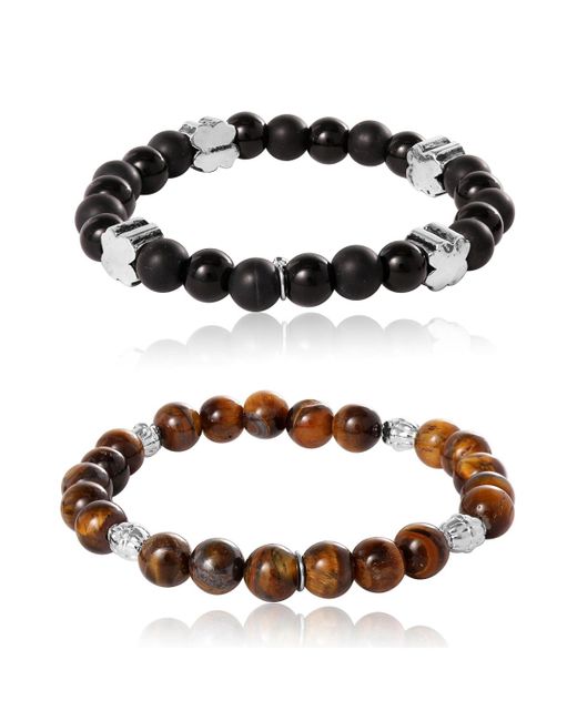 Lucky Brand Stretch Stone Bracelet Set – Black Onyx & Tiger S Eye
