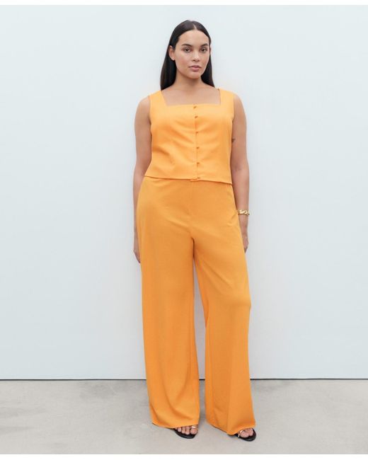 Mango Orange Flowy Straight-fit Pants