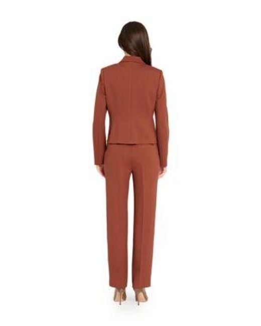 Tahari Red Notch Collar Short Jacket Patch Pockets Flare Pants Regular Petite