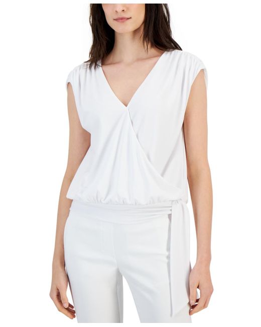 INC International Concepts White Ruched Side-tie Top