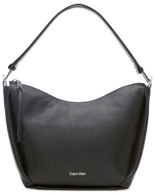 Calvin Klein Prism Top Zipper Convertible Hobo Bag in Black | Lyst