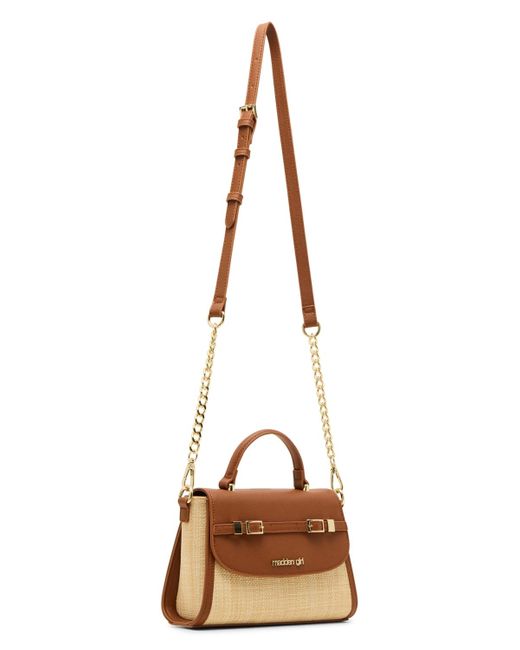 Madden Girl Brown Allys Straw Top Handle Small Satchel Bag