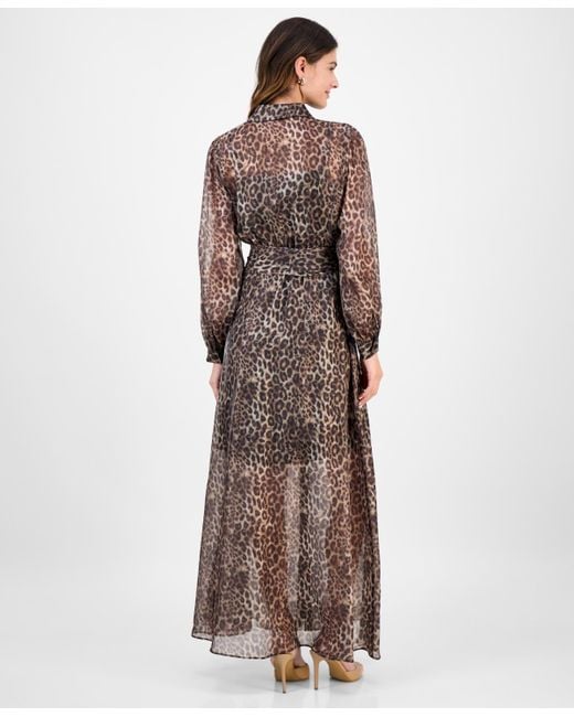 Julia Jordan Brown Belted Long-sleeve Shirtdress
