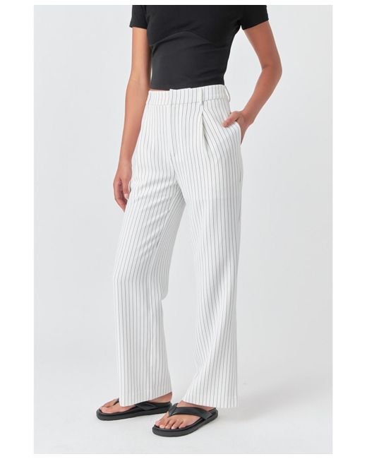 Grey Lab White Pinstriped High Waisted Wide Trousers