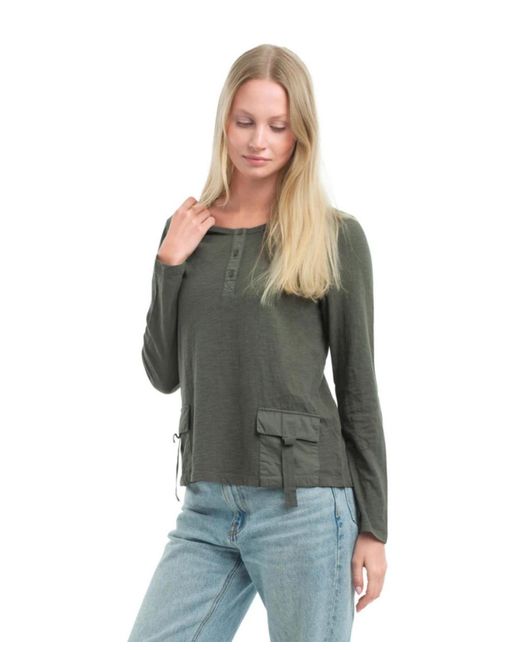 Wilt Green U Neck Button Placket Tee