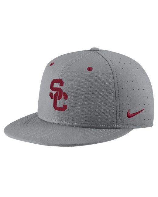 Nike Gray Usc Trojans Usa Side Patch True Aerobill Performance Fitted Hat for men