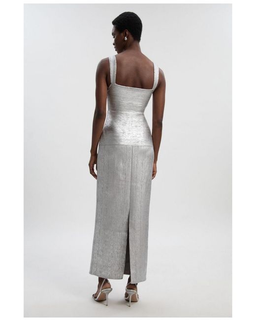 Karen Millen White Metallic Strappy Knit Maxi Dress