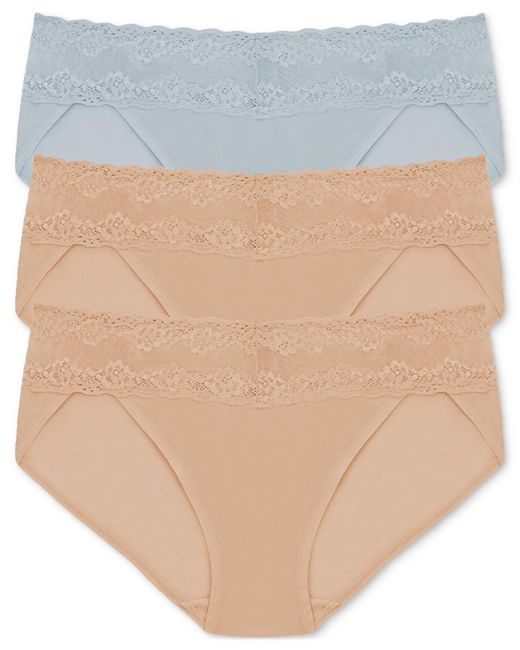 Natori White Bliss Perfection Lace Waist Bikini Underwear 3-pack 756092mp