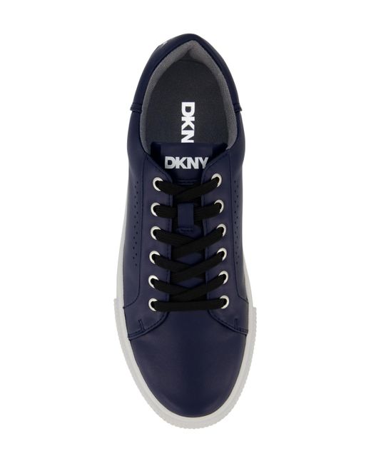 DKNY Blue Smooth Leather Sawtooth Sole Sneakers for men