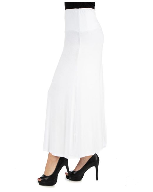 24seven Comfort Apparel White Elastic Waist Solid Color Maxi Skirt
