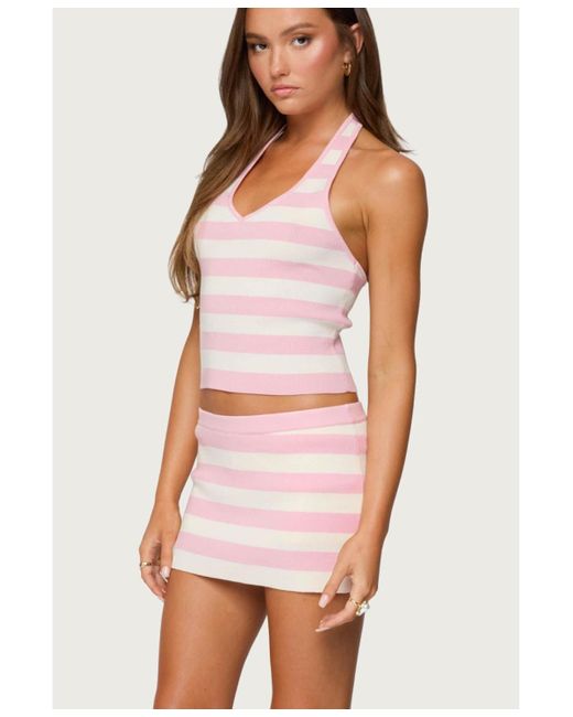 Edikted Pink Kezia Striped Knit Halter Top
