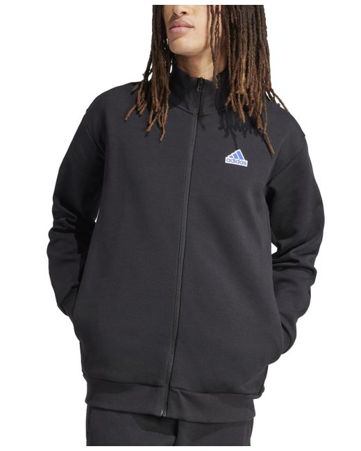 Adidas Black Zip-front Logo Graphic Track Jacket for men