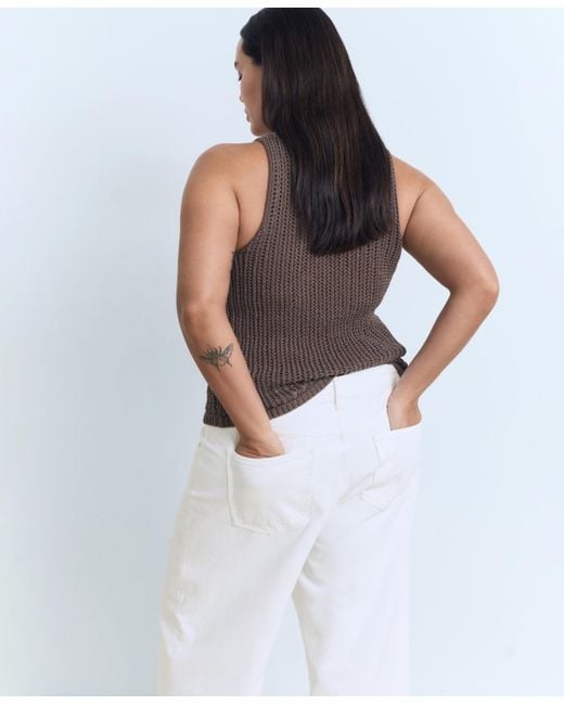 Mango White Turned-up Hem Wide Leg Cropped Jeans