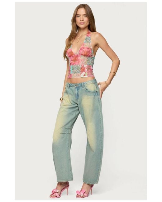 Edikted Red Catie Printed Mesh Halter Top