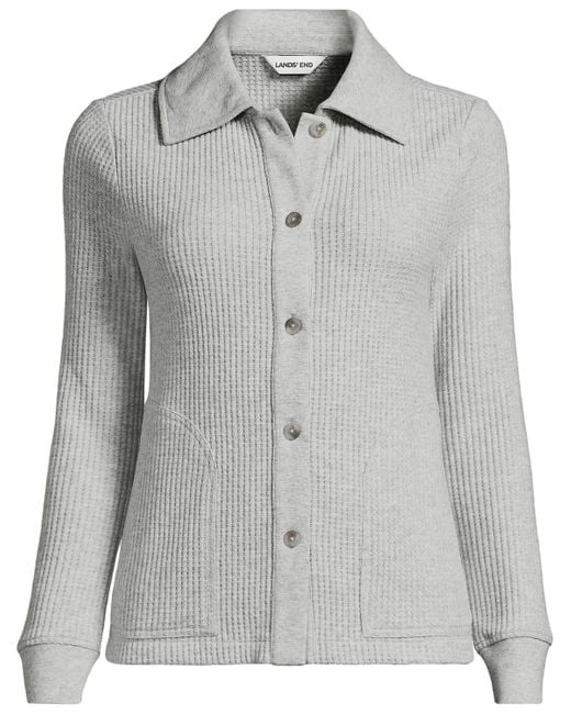Lands' End Gray Long Sleeve Waffle Collared Shacket