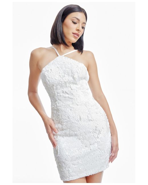 Dress the Population White Victoria Textured Halterneck Mini Dress