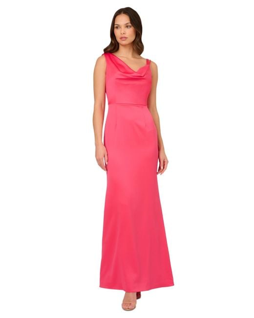 Adrianna Papell Pink Asymmetric-neck Satin Crepe Dress