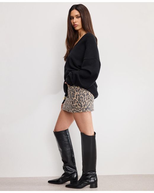 GOOD AMERICAN Black Leopard Pattern Mini Skirt