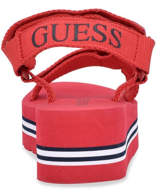 Guess Avin Strappy Platform Sandals in Red - Lyst
