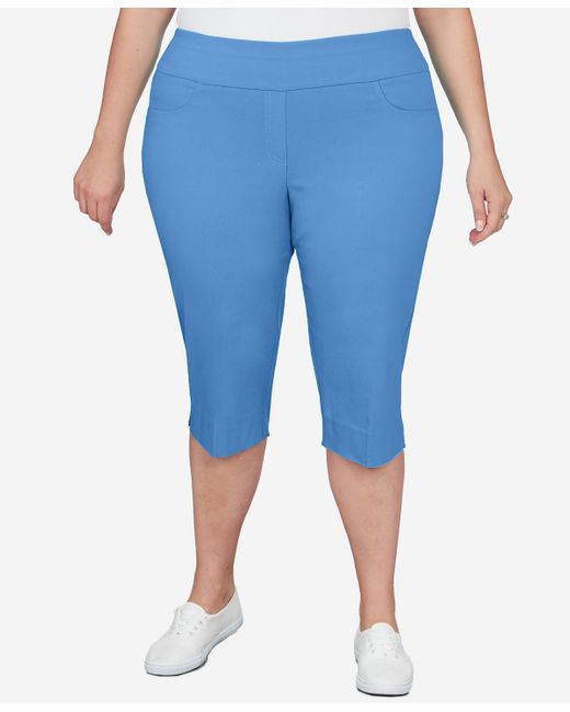 Ruby Rd Blue Plus Size Pull-on Tech Clam digger Capri Pants