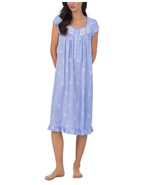 Eileen West Blue Ruffled Cap-sleeve Waltz Nightgown