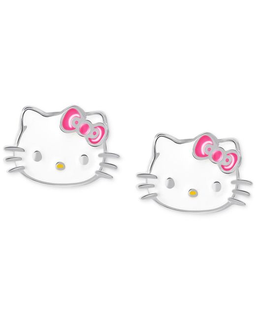 Giani Bernini White Hello Kitty Enamel Stud Earrings In Sterling Silver, Created For Macy's