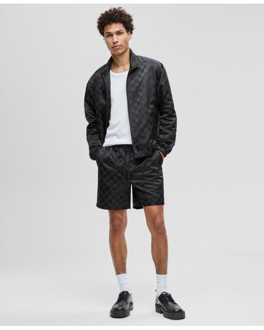 Mode Of One Black Check Jacquard Regular-fit 6-1/2" Track Shorts for men