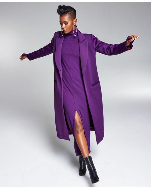 INC International Concepts Purple Misa Hylton Long Scuba Coat, Created For Macy's