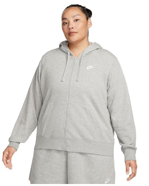 Nike Women's Gray Plus Size Sportswear Club Fleece Full-zip Hoodie