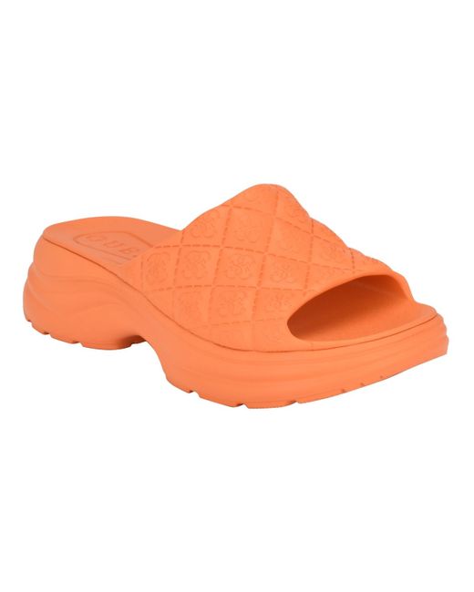Guess Orange Fenixy Quilted Lug-sole Pool Slides