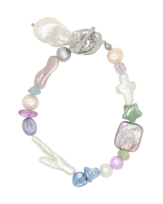 Velvet Luna White Freshwater Pearls Bracelet With Natural Stones 9.0′′