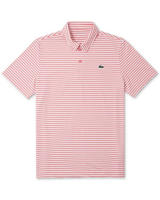 Lacoste Pink Short Sleeve Striped Performance Polo Shirt for men