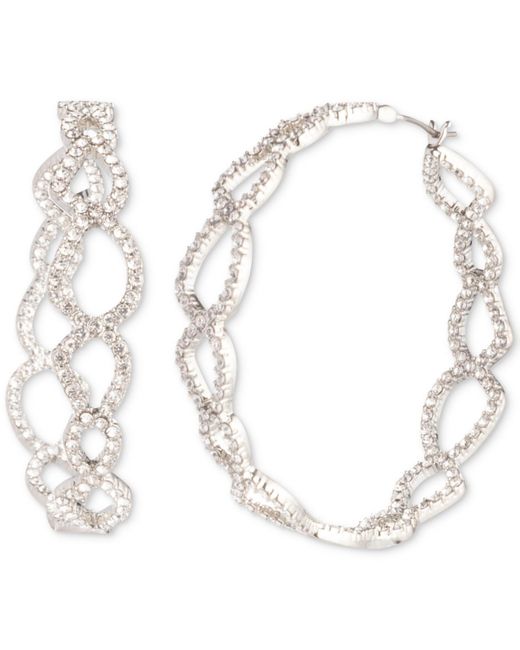 Givenchy White Silver-tone Crystal Open Hoop Earrings